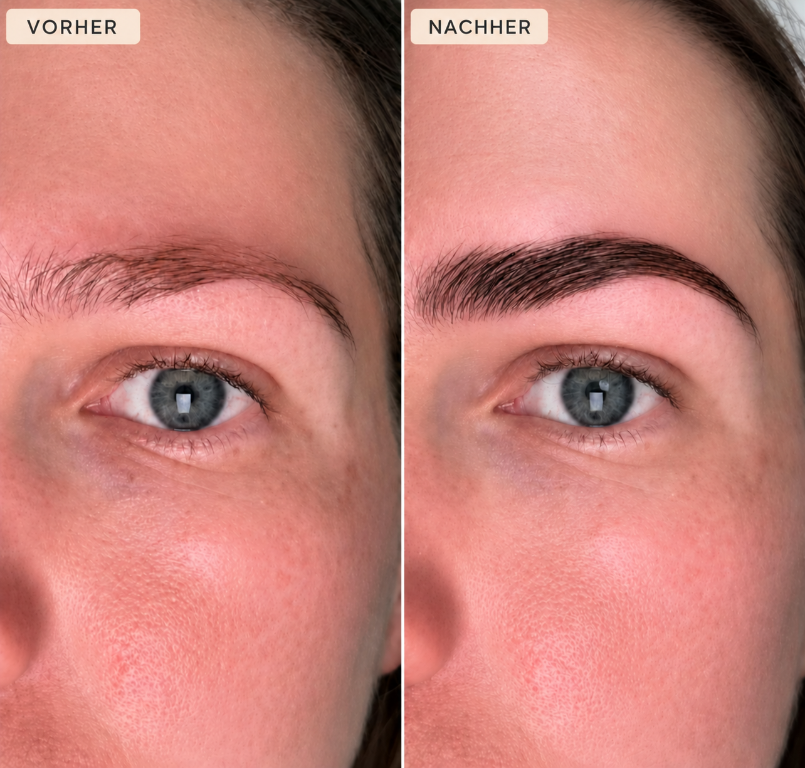 Before-and-after comparison of brow shaping around the eye