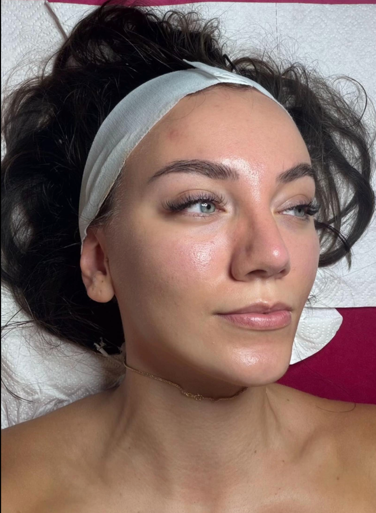 Close-up beauty portrait of a client during a treatment